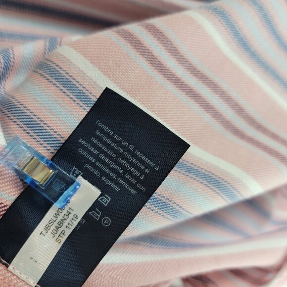Tommy Hilfiger Pink Blue Striped Long Sleeve Shirtdress Belted sz 14 - Picture 9 of 11